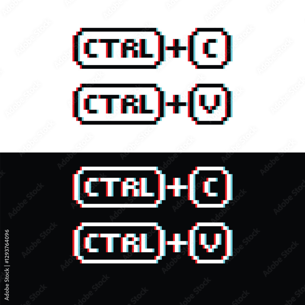 Poster glitch effect ctrl c, ctrl v 8 bit button pixel art 8-bit for game