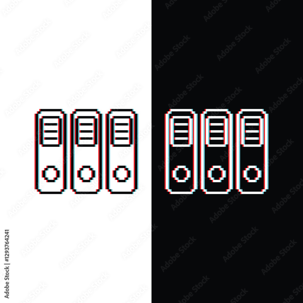 Poster glitch effect pixel file folder icon. vector pixel office folder 8 bit logo for game