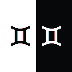 glitch effect   pixel Zodiac Symbol icon  sign for 8 bit Gemini game logo