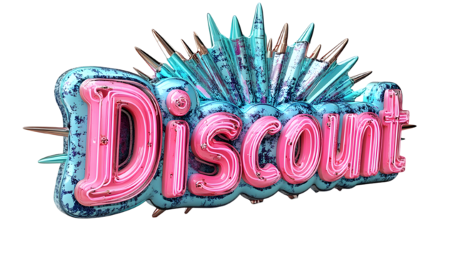 Discount Neon Sign Pink Lettering on Blue Retro Style Backdrop
