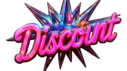 Discount Text Design with Shiny Pink Letters and Burst Background