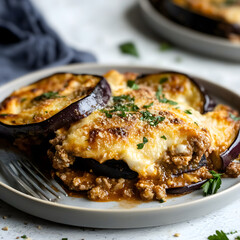 A plate of food with a fork on it