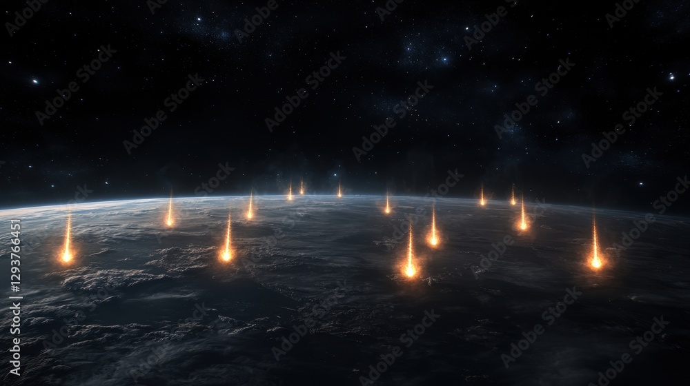 Poster powerful artistic interpretation of cosmic events over planet earth in a stunning visual display