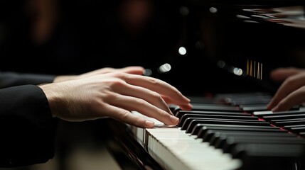 Obraz premium Black and white piano keys on fingertips