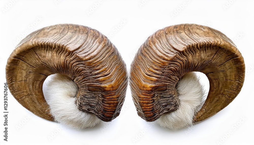 Poster isolated pair of striking sheep horns on a pure white background an exquisite study in textures and 