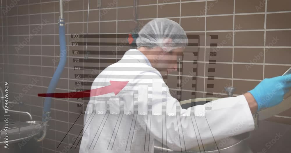 Poster scientist in lab coat working with equipment, overlaid with rising graph animation