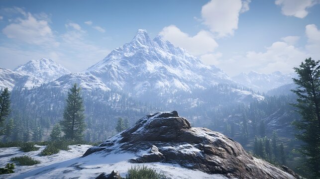 Vast snow-capped mountain range landscaoe view