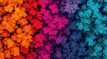 Obraz premium A vibrant, abstract pattern showcasing a blend of orange, pink, purple, and blue hues, resembling floral or fractal designs.