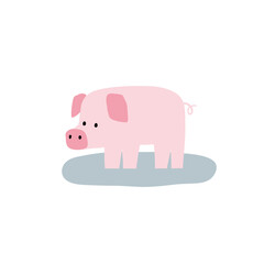 Cute farm animals in flat style. Hand-drawn country pig. Childish character. Cartoon flat graphic vector illustrations