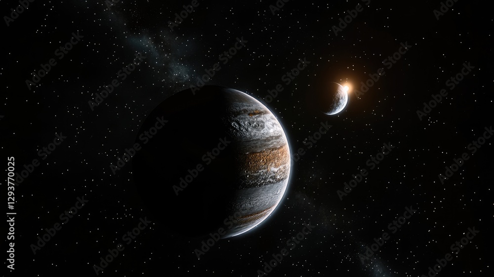Poster A beautiful celestial view of a planet in space, highlighting its unique features against the endless dark expanse of the universe