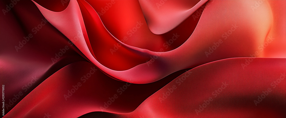 Poster Close-up of luxurious red fabric with smooth, flowing waves creating a rich and elegant texture, symbolizing softness, warmth, and sophistication in design.