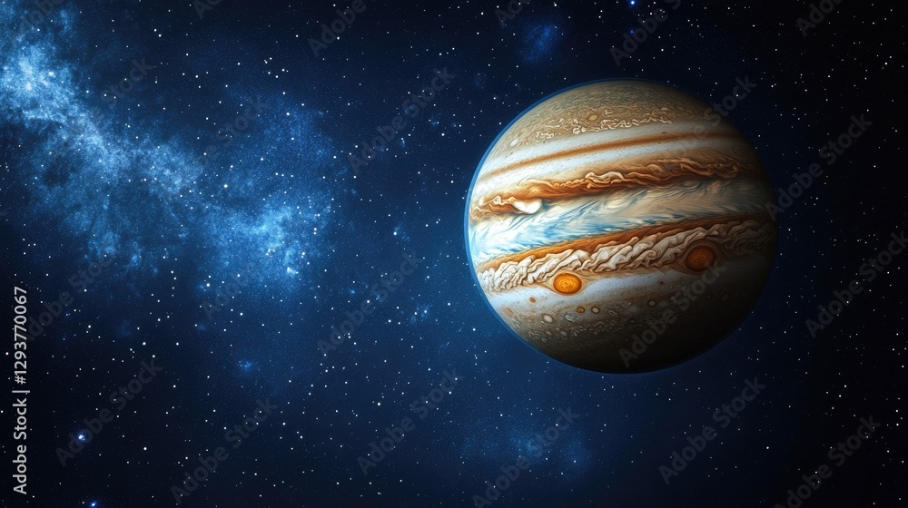 Poster A beautiful celestial view of a planet in space, highlighting its unique features against the endless dark expanse of the universe