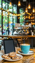 Fototapeta premium Indulging in sweet treats cozy coffee experience in an urban relaxed atmosphere perfect for socializing and enjoying cookies