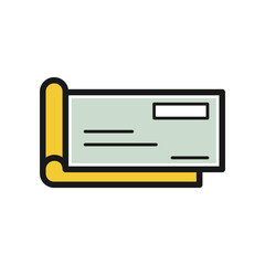 bank checkbook colourful illustrated icon, money check logo, credit copy. 