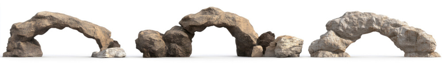 Set of natural rock arches, isolated on a white background