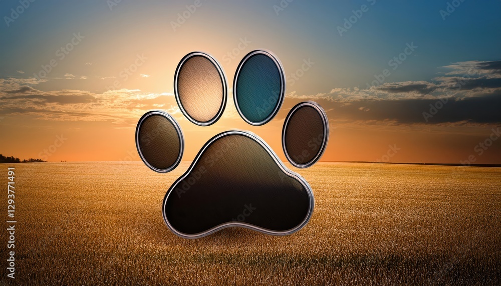 Poster paw print icon in a rustic forest backdrop, detailed impression emphasizing texture and depth, perfe