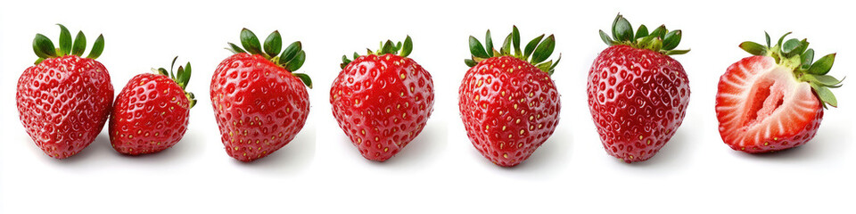 Set of delicious strawberries, isolated on a white background