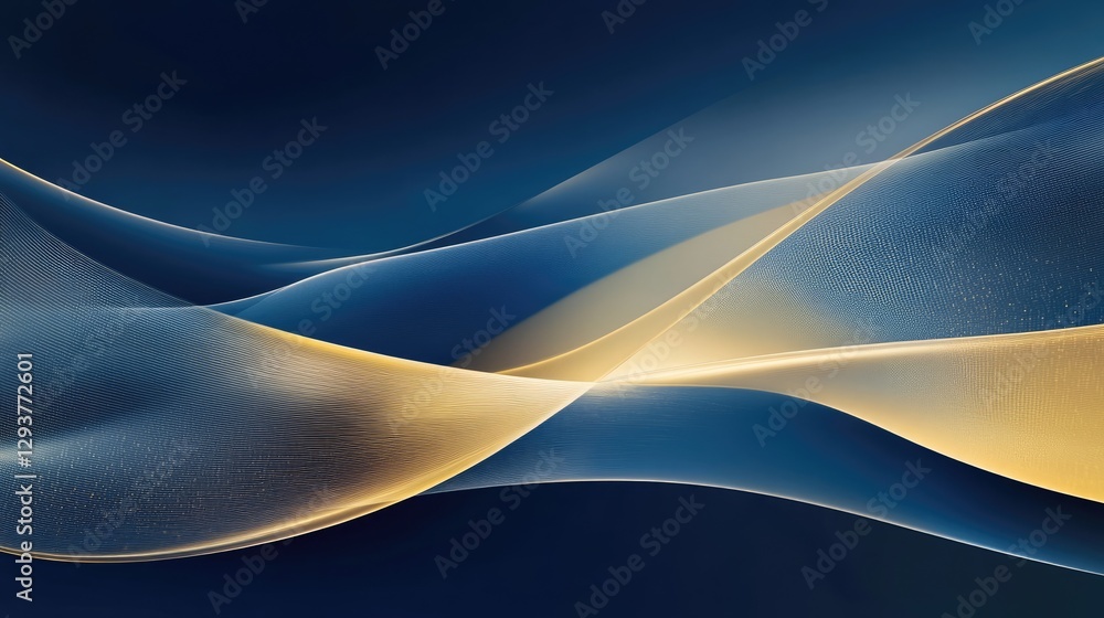 Poster a captivating digital abstract landscape featuring blue and gold tones, with smooth gradients and hi