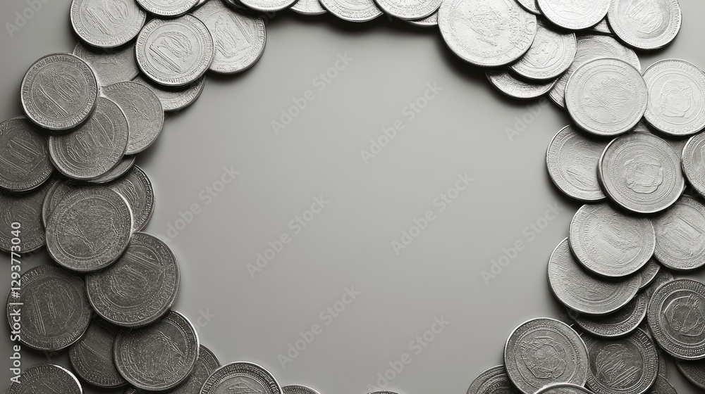 Aufkleber A circular pattern of coins placed against a minimalist background, leaving plenty of room for added text or design elements in a professional layout
