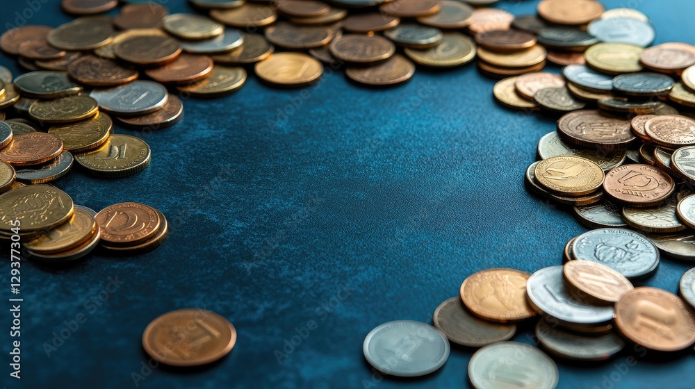 Poster A circular pattern of coins placed against a minimalist background, leaving plenty of room for added text or design elements in a professional layout