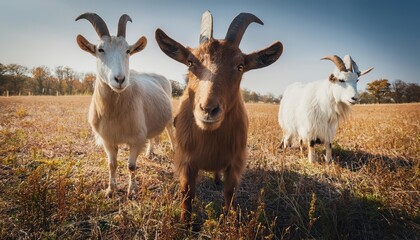 Surreal Goat Masked Figures Contemplate Natures Serenity Amidst an Open Field at Dusk Abstract, Ethereal, and Timeless Moment Captured by AI in the Twilight