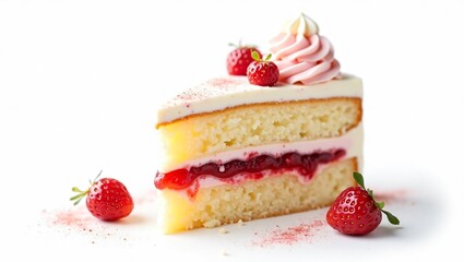 Layered Vanilla Cake Slice with Strawberry Filling and Whipped Cream Frosting – Gourmet Dessert

