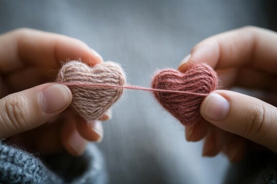 A thin thread that connects two hearts as a symbol of mutual support and trust. 