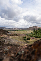 Fototapeta premium Rural area surrounded by natural landscape in Los Altares, Chubut province, Argentina