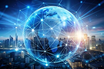 Global Connectivity: A Networked World Over a City at Night