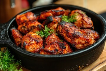Fototapeta premium Tasty grilled salmon with spices on plate