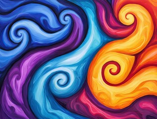 Obraz premium Abstract Swirling Blue Purple Red Orange Yellow Spiral Pattern Paint Texture