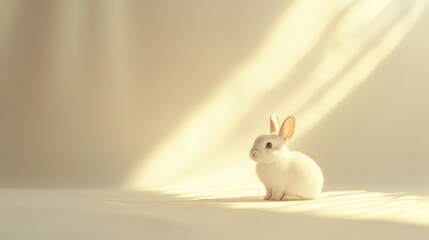 Adorable white bunny basking in sunlight, a symbol of purity and gentleness.