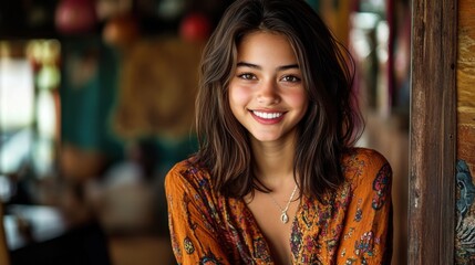 Dynamic portrait with a friendly and warm smile, engaging and approachable