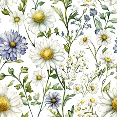 Watercolor floral seamless pattern in vintage rustic style