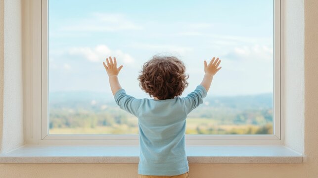 Young Student Waving Goodbye to Their Family from the Dorm Window an Emotional and Reflective Scene as They Embark on a New Chapter of Independence and Growth