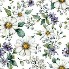 Watercolor floral seamless pattern in vintage rustic style