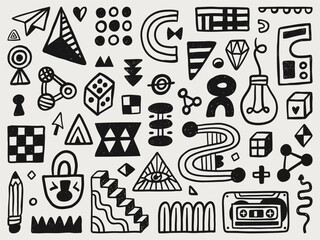 Abstract geometric hand-drawn shapes set. Contemporary modern trendy vector collection. Elements for web, advertisement, banner, poster, sale.