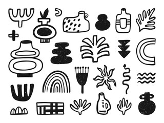 Abstract vase shapes and marine themes set. Sea plants doodle elements. Contemporary modern trendy vector collection. Elements for web, advertisement, banner, poster, sale.