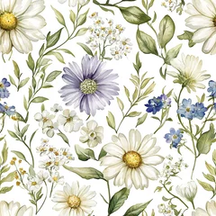 Watercolor floral seamless pattern in vintage rustic style