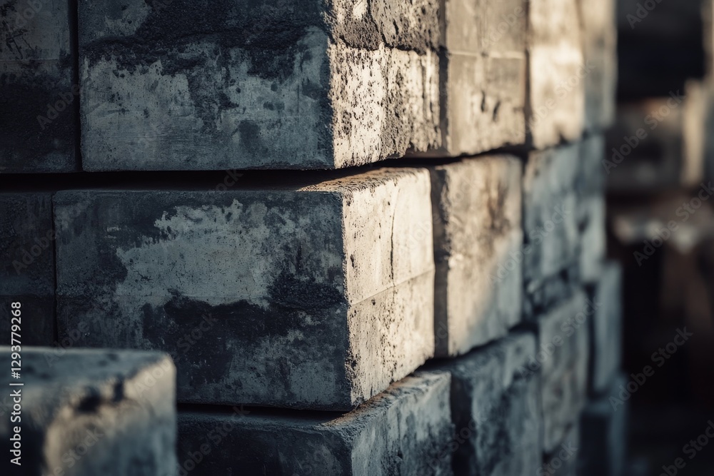 Poster stacked textured concrete blocks casting subtle shadows