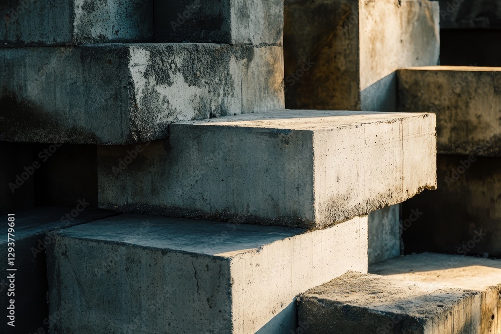 Poster stacked concrete blocks abstract construction material