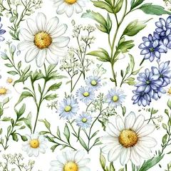 Watercolor floral seamless pattern in vintage rustic style
