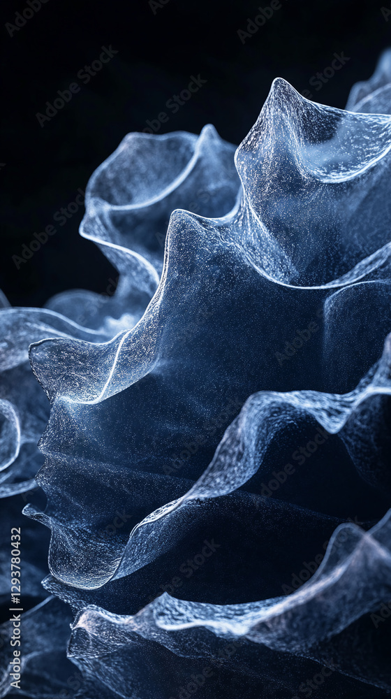 Aufkleber Close-up of a translucent, textured surface with intricate folds and bubbles, showcasing a visually stunning and delicate abstract composition representing fluidity and motion.