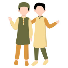 Muslim Kids Friendship. Muslim Boy with Best Friend Illustration