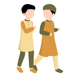 Muslim Kids Friendship. Muslim Boy Walking with Best Friend Illustration
