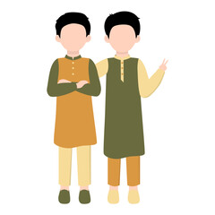 Muslim Kids Friendship. Muslim Boy with Best Friend Illustration