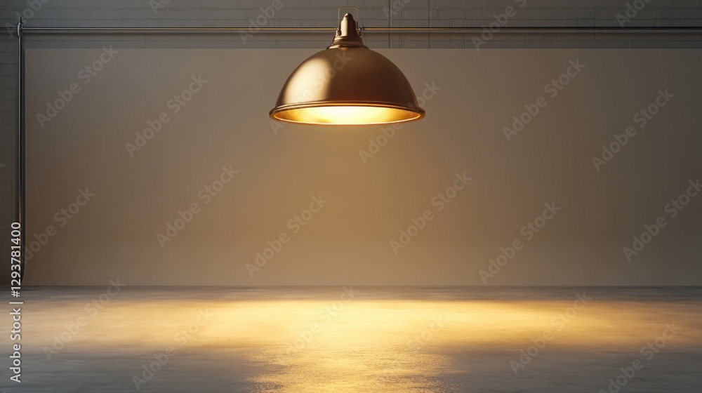Poster A golden overhead lamp casts soft light, spotlighting a pristine studio environment, perfect for adding customized text or graphic design elements