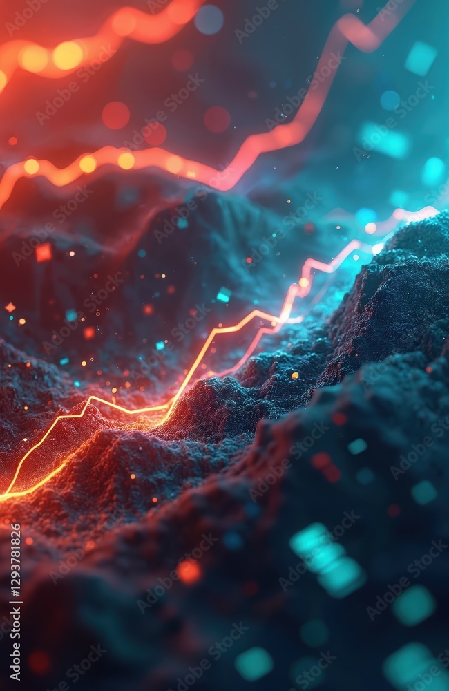 Poster abstract background with layers of data charts, graphs in red, blue neon colors. digital network, te
