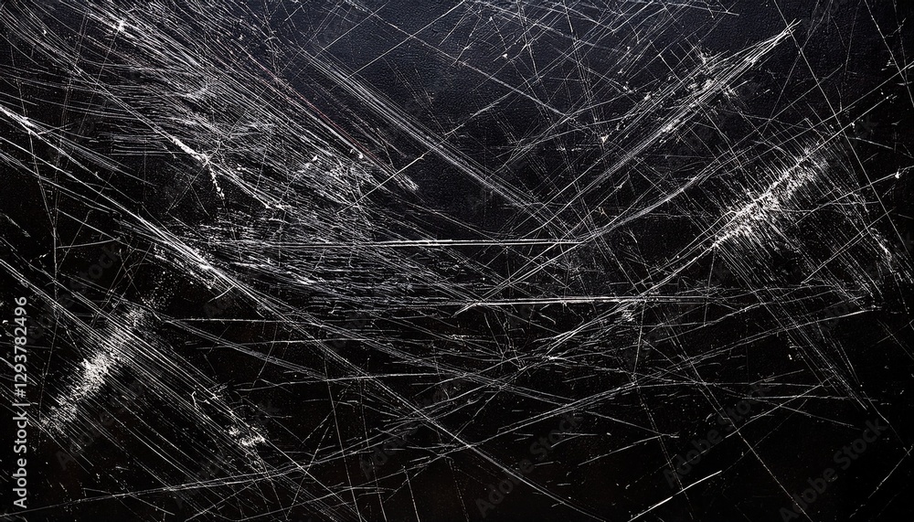 Aufkleber texture of old surface on black background with white scratches. generated image