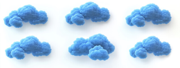 Set of blue clouds, isolated on a white background. Concept of cloud server, storage and data